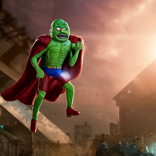KREA AI pickle rick as superman! flying in ( gears of war