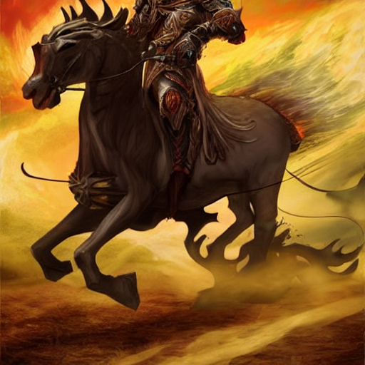 KREA AI epic wizard riding a horse into the gates of hell,...
