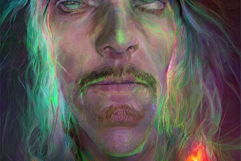 KREA AI fulllength portrait of psychedelic shaman under f...