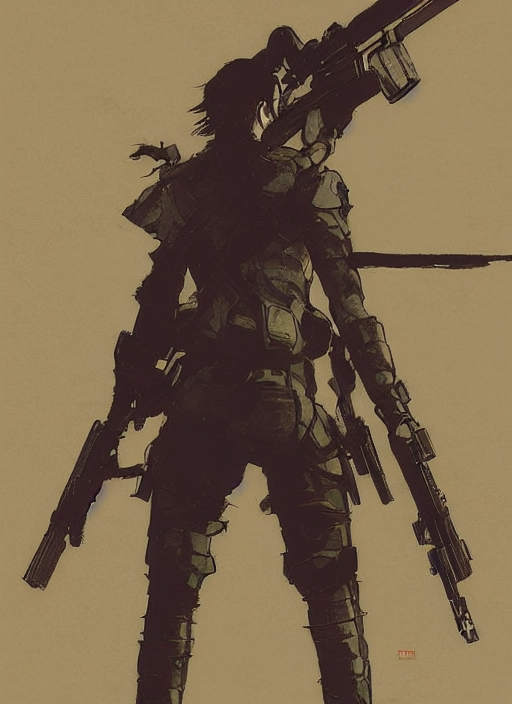 KREA AI kendall jenner wearing metal gear armor holding gu...