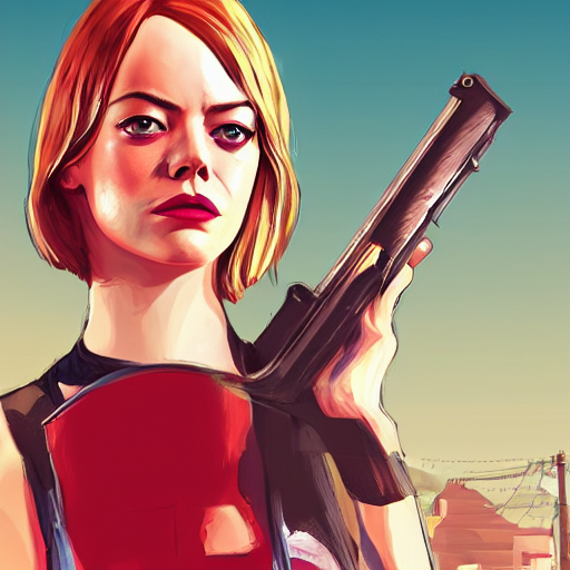 KREA AI emma stone in gta v, cover art by stephen bliss, a...
