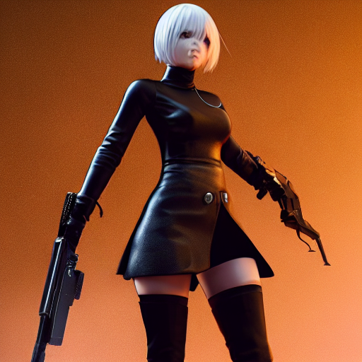 KREA AI 2B nier automata pointing a gun, 4k, realistic, un...