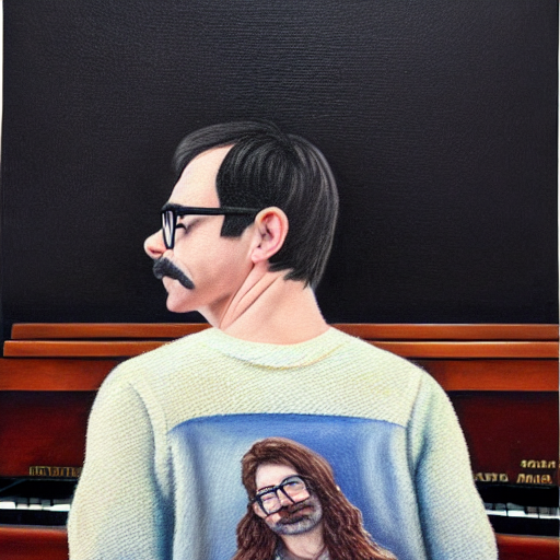 KREA AI An Oil Painting of the back view of Rivers Cuomo i...