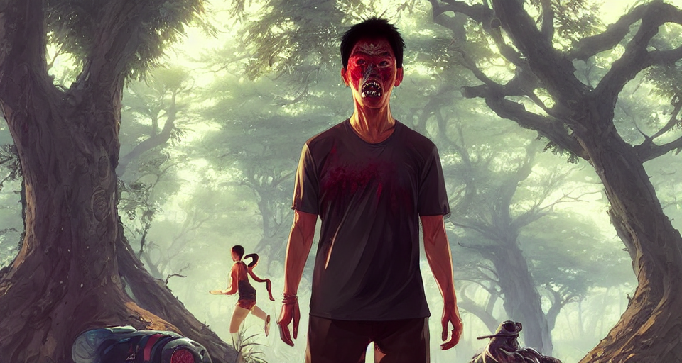 KREA AI highly detailed portrait asian jogger zombie in gt...