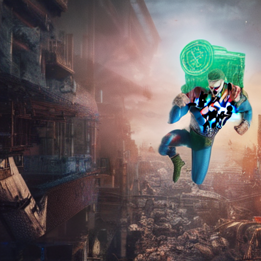KREA AI pickle rick as superman! flying in ( gears of war