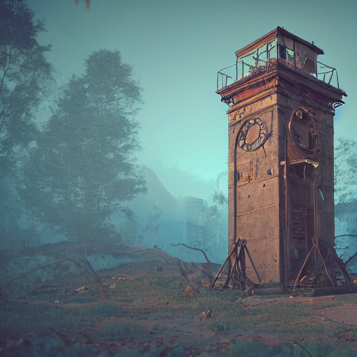 KREA AI an abandoned old rusty clocktower in a dark enormo...