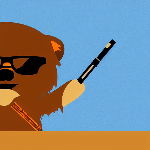 KREA AI vector artwork of an ewok wearing glasses, smoking...