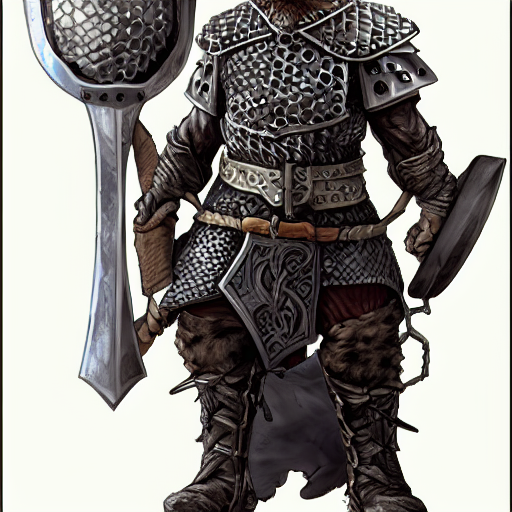 KREA AI dwarf fighter wearing chainmail armor holding a la...
