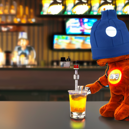 KREA AI - a cyberpunk TY beanie baby puppy dog makes a drink...