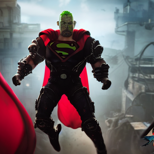 KREA AI pickle rick as superman! flying in ( gears of war