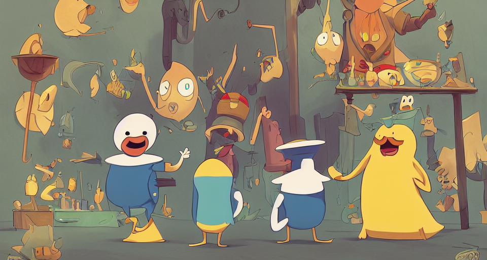 KREA AI - cartoon magician ducks, in the style of adventure