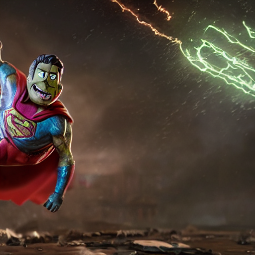 KREA AI pickle rick as superman! flying in ( gears of war