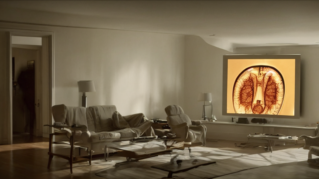 KREA AI an mri image in the living room, film still from t...
