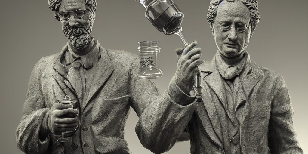 KREA AI statue of a scientist with a beaker, ultra realist...