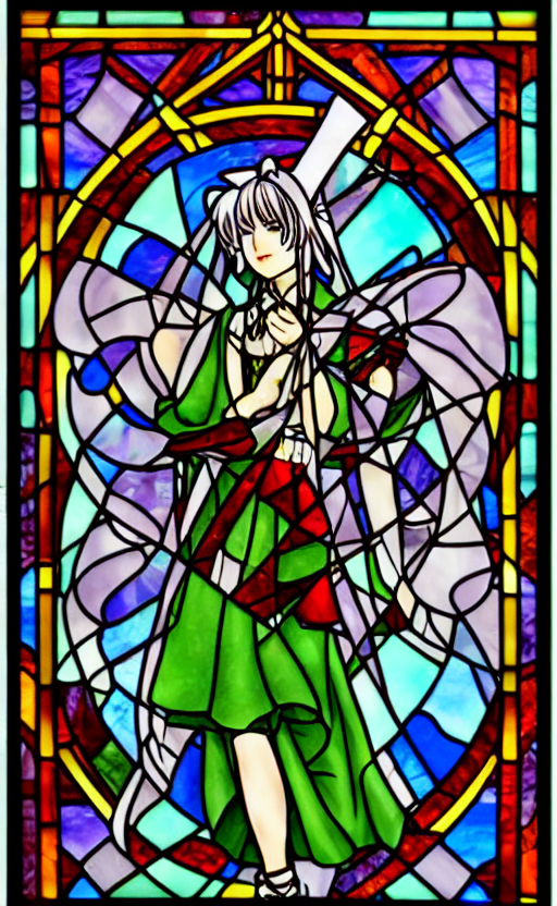 KREA AI touhou sakuya, stained glass art