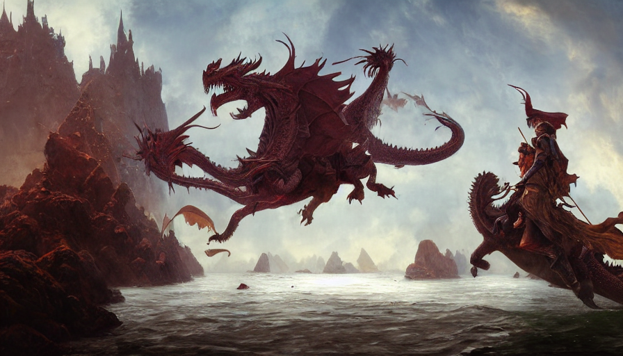 KREA AI floating islands of land group adventurers vikings...