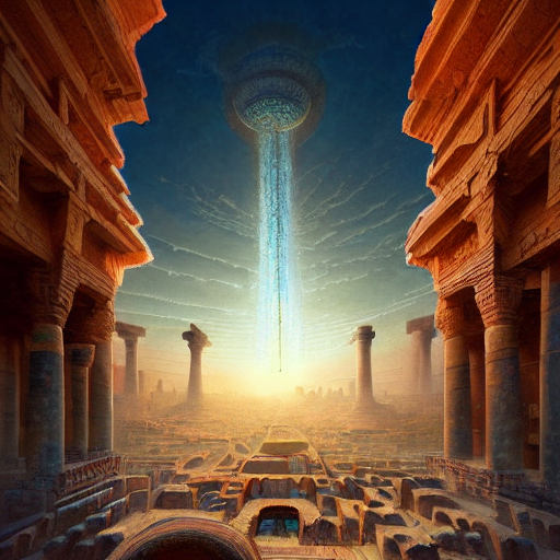 KREA AI digital painting of an ancient persian city spiral...