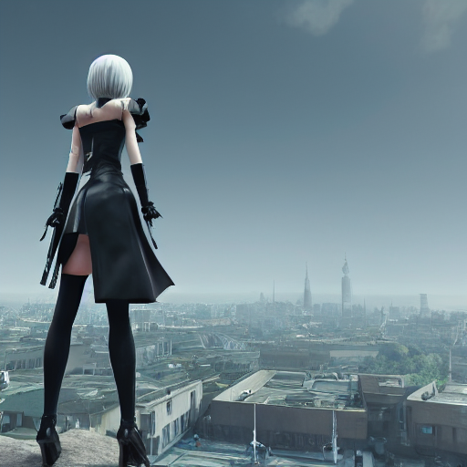 KREA AI 2B nier automata standing on top of a tower, 4k, u...