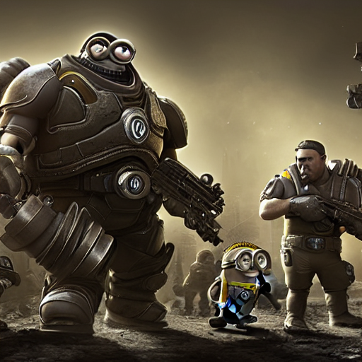 KREA AI Minions from ((Despicable Me)) in 'Gears of War',