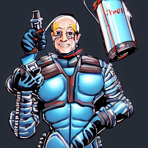 KREA AI mr freeze holding a compressed air can upside down...