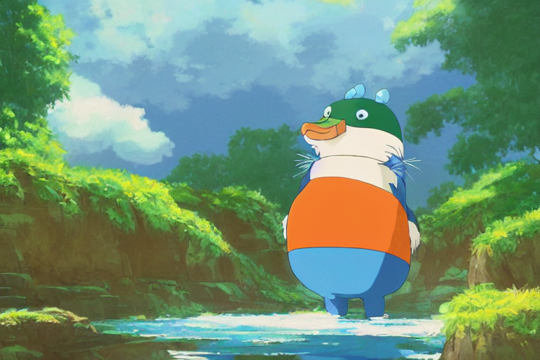 KREA AI - a bright cute studio ghibli painting of a totaro d...