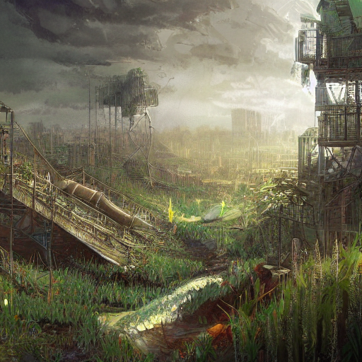 KREA AI Future, plant city, melancholy, game concept art,