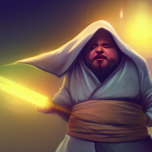 KREA AI fat jedi wearing a robe, watching you breathe, con...