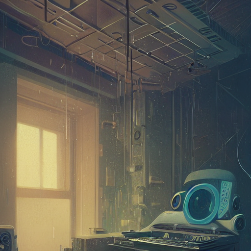 KREA AI a detailed illustration of a synthesizer in a room...