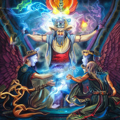 KREA AI crazy hermetic magician working with elementals, p...