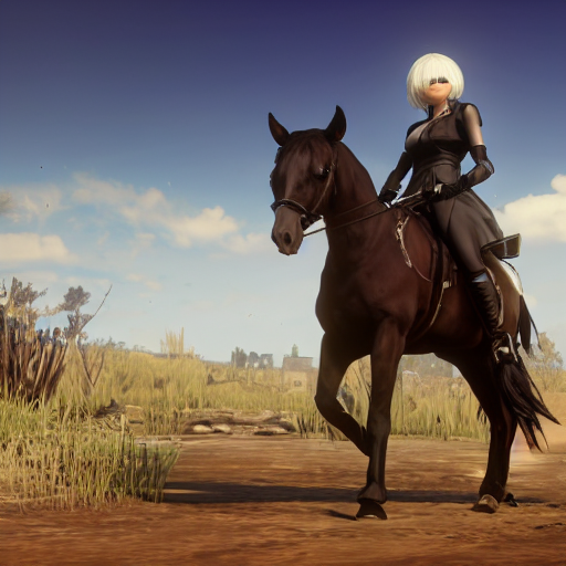 KREA AI Film still of 2B nier automata wearing skintight c...