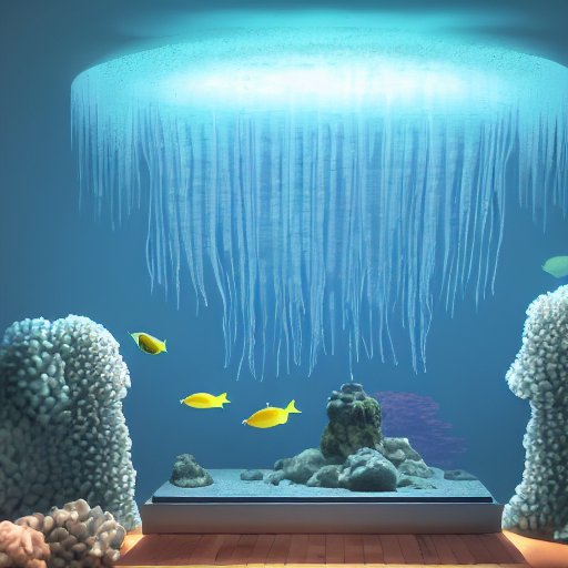 KREA AI the realistic photo of the modern room as aquarium...