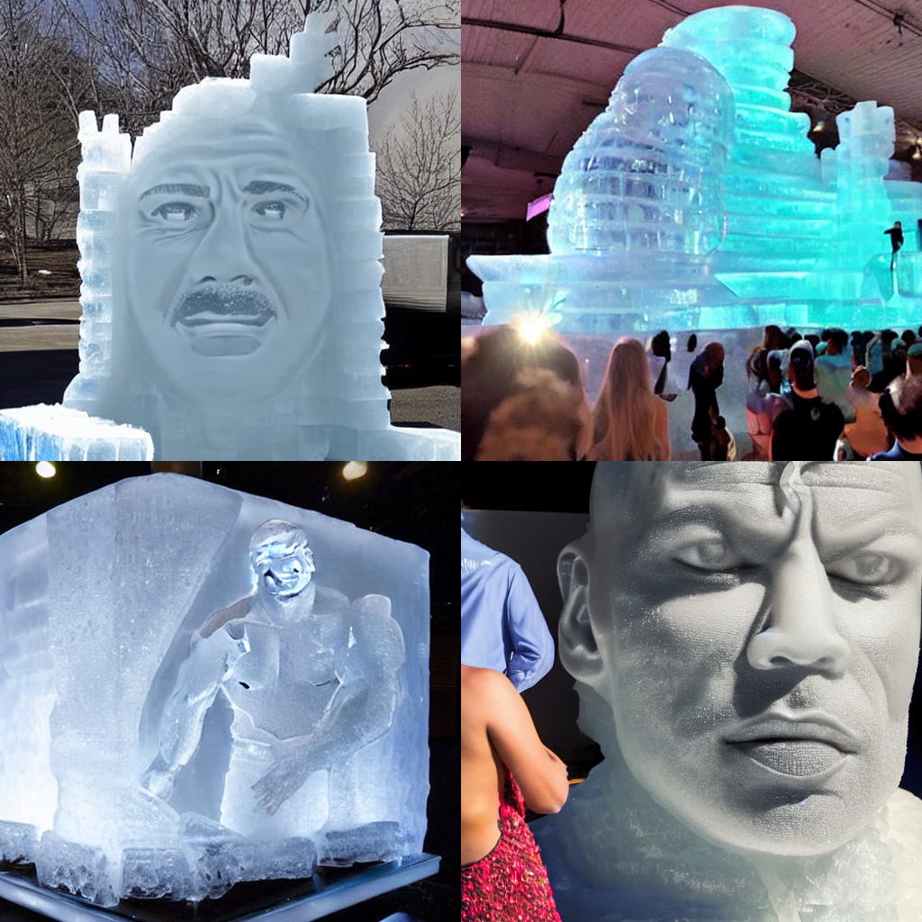 KREA AI an ice sculpture of Dwayne The Rock Johnson, visua...