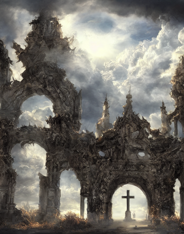 KREA AI Gates of heaven in the clouds, concept art, ultra