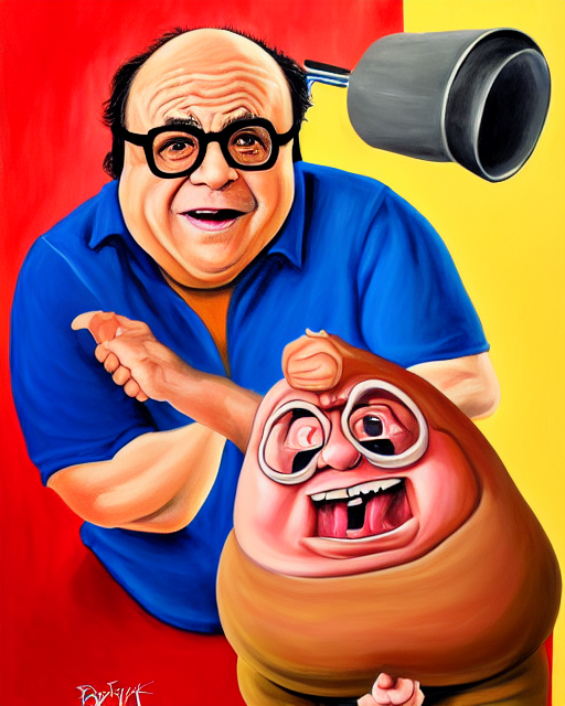 KREA AI painting portrait of danny devito as a rum ham, ca...